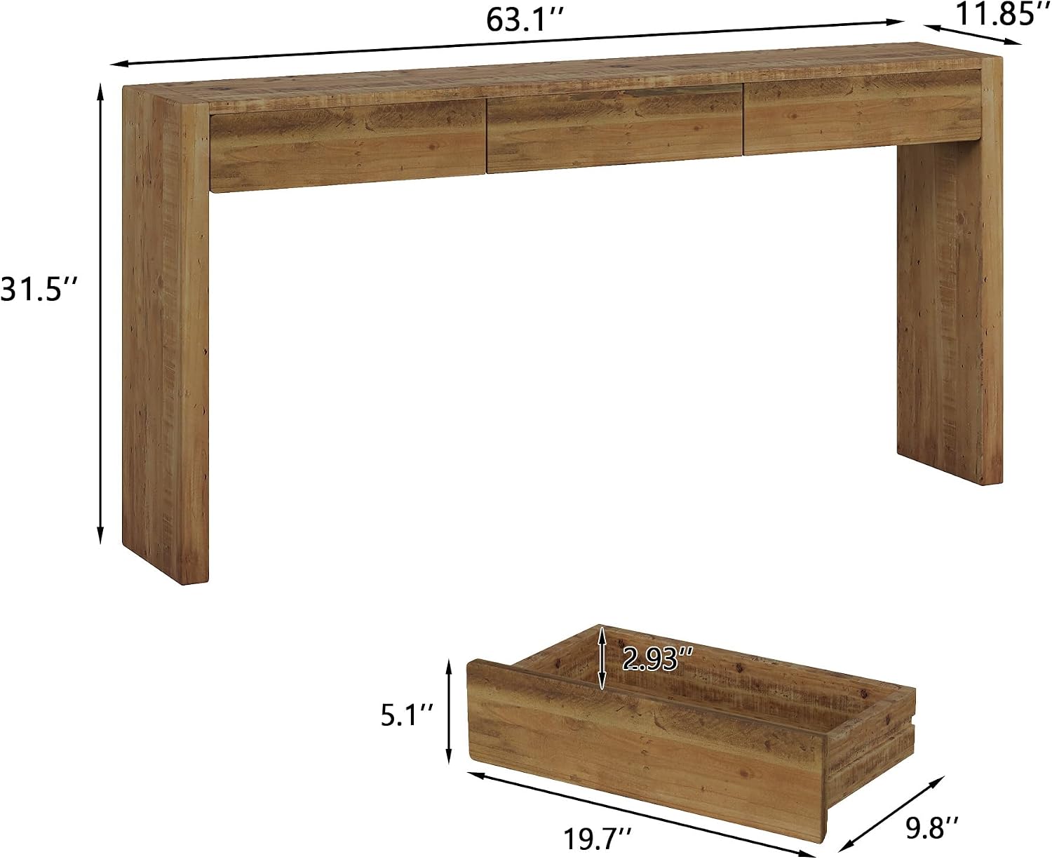 63" Reclaimed Wood Console Table With 3 Drawers