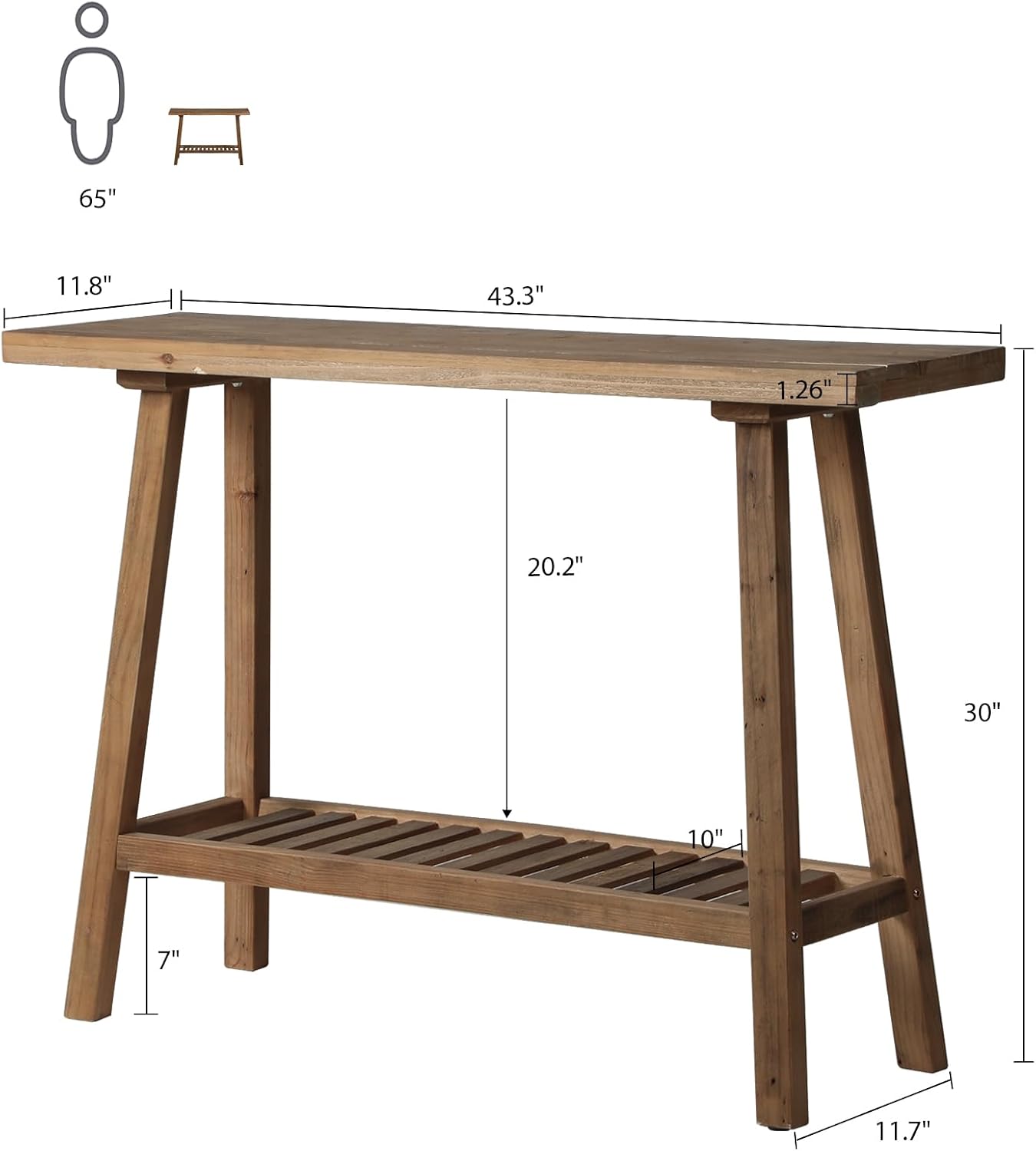 43.3" Reclaimed Wood 2-Tier Farmhouse Console Table