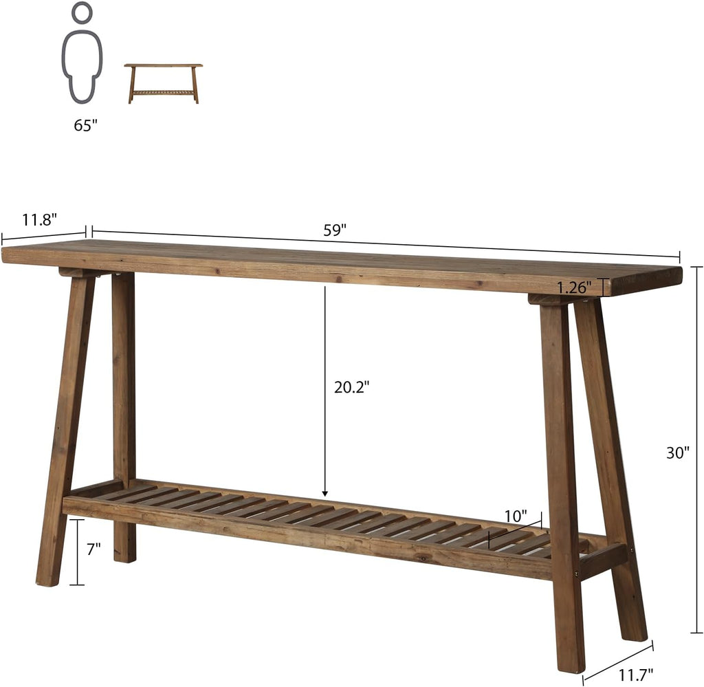 59" Reclaimed Wood 2-Tier Farmhouse Console Table