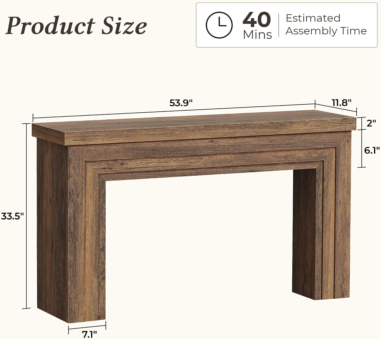 54" Rustic Brown Farmhouse Entryway Console Table