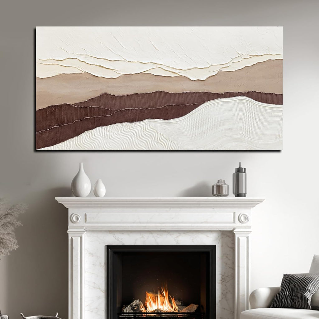 29x58" Beige Brown Wave Canvas Wall Art