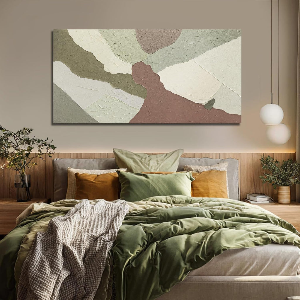 29x58" Green Neutral Geometric Framed Canvas Art