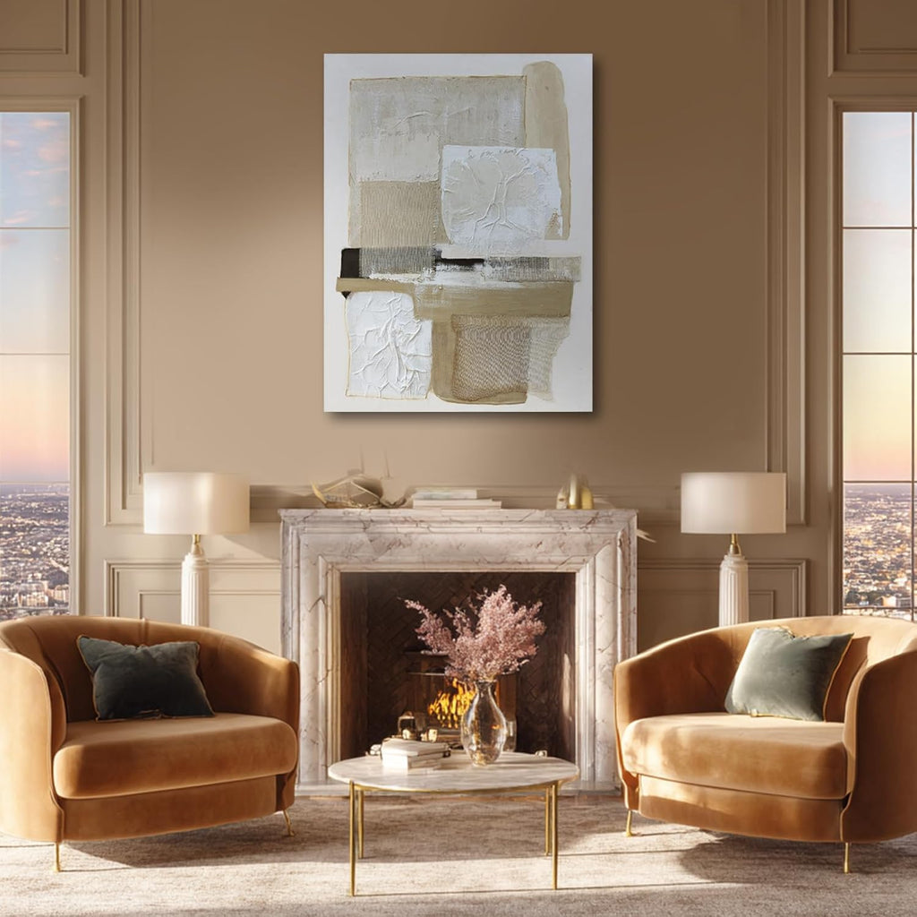 36x48 Inch Neutral Hand-Painted Abstract Canvas Wall Art