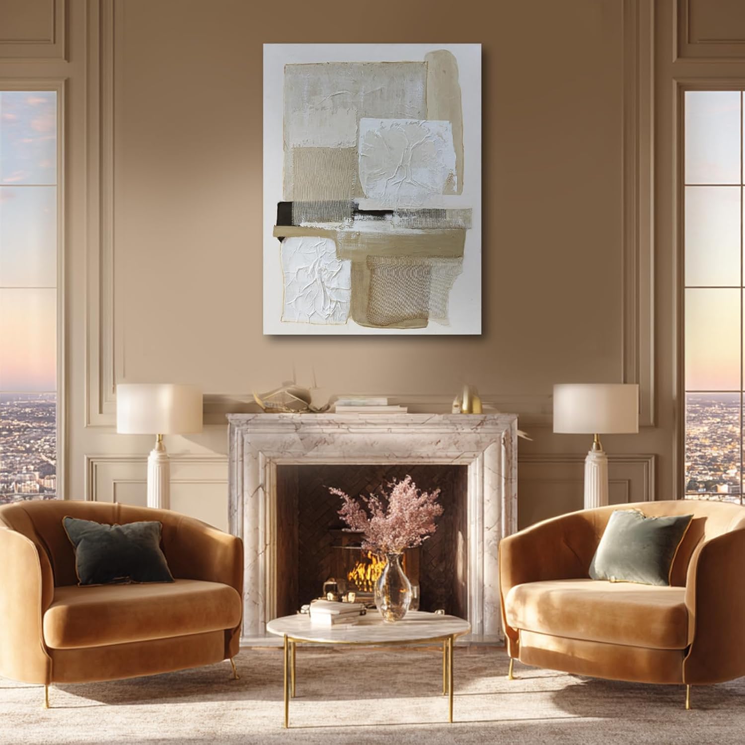 36x48 Inch Neutral Hand-Painted Abstract Canvas Wall Art