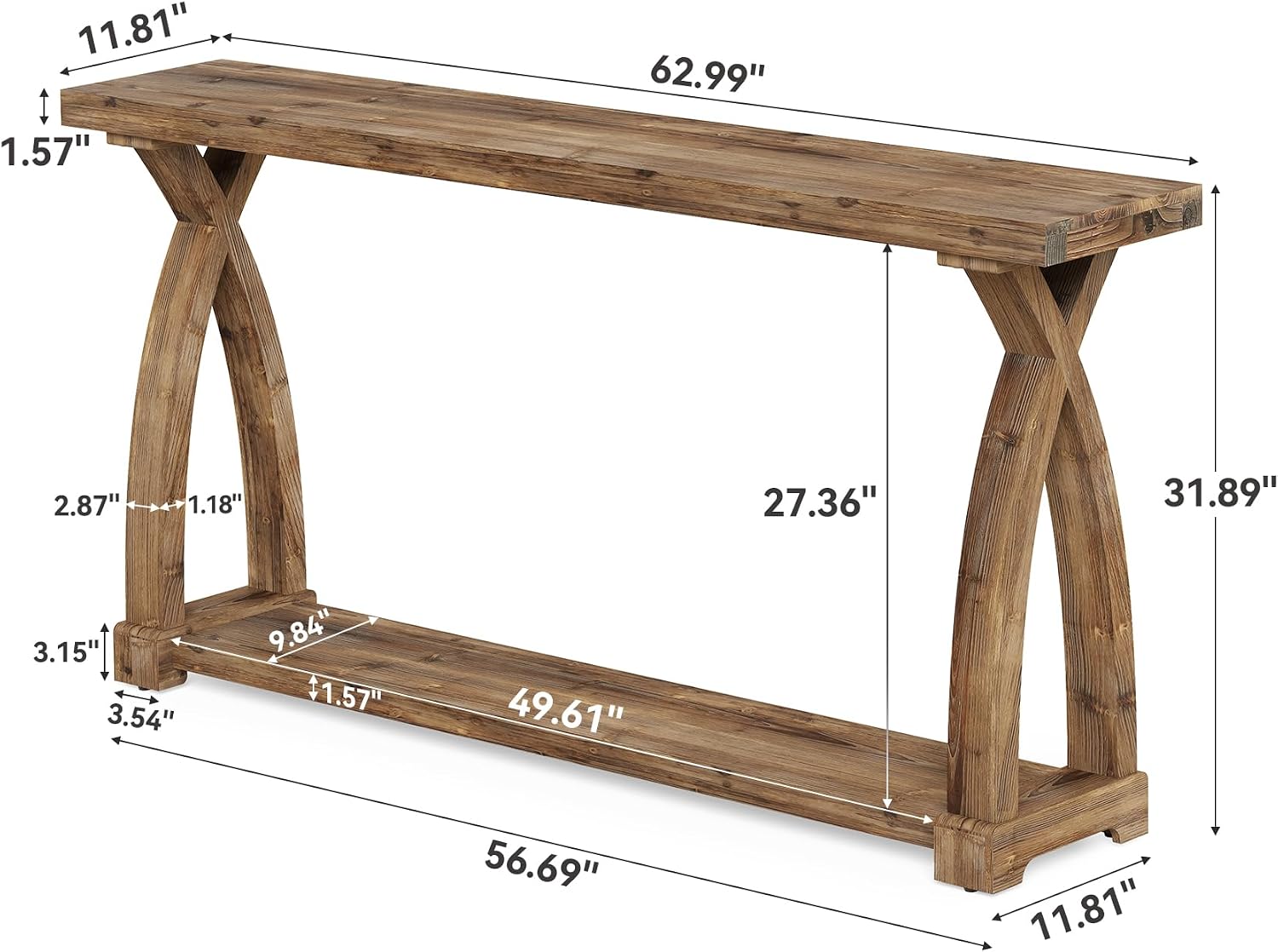 63" Rustic 2-Tier Farmhouse Console Table