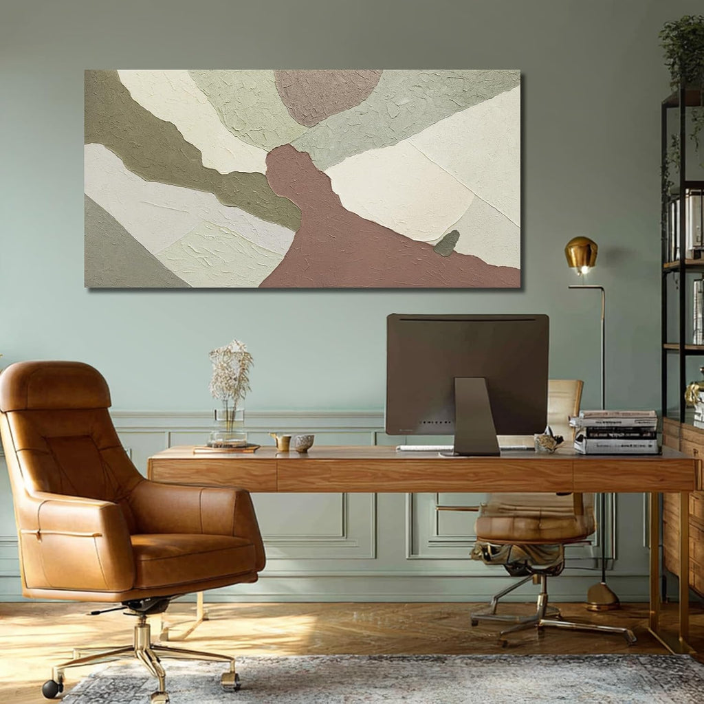 29x58" Green Neutral Geometric Framed Canvas Art