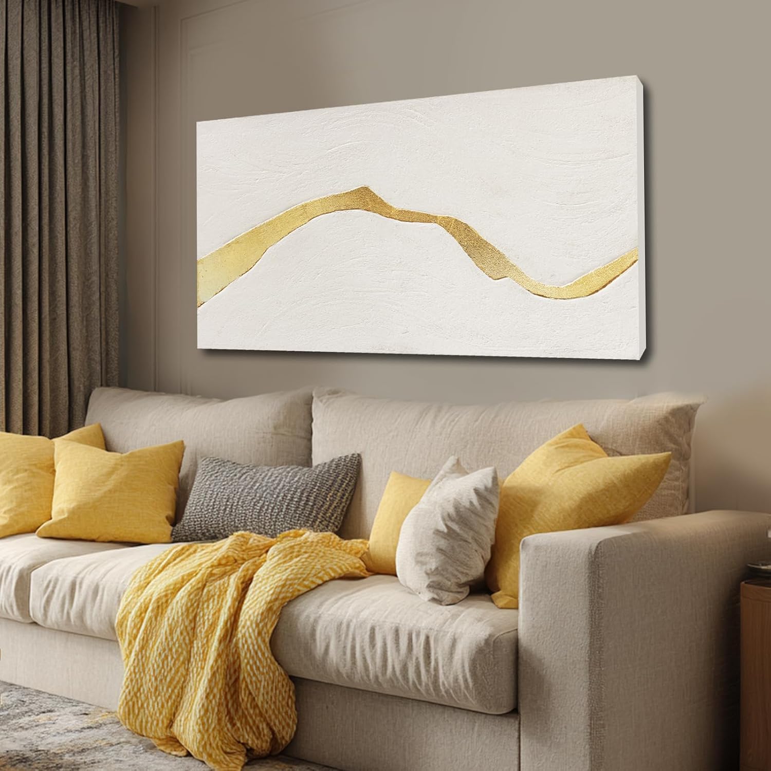 24x48 Inch White Gold Textured Abstract Canvas Wall Art