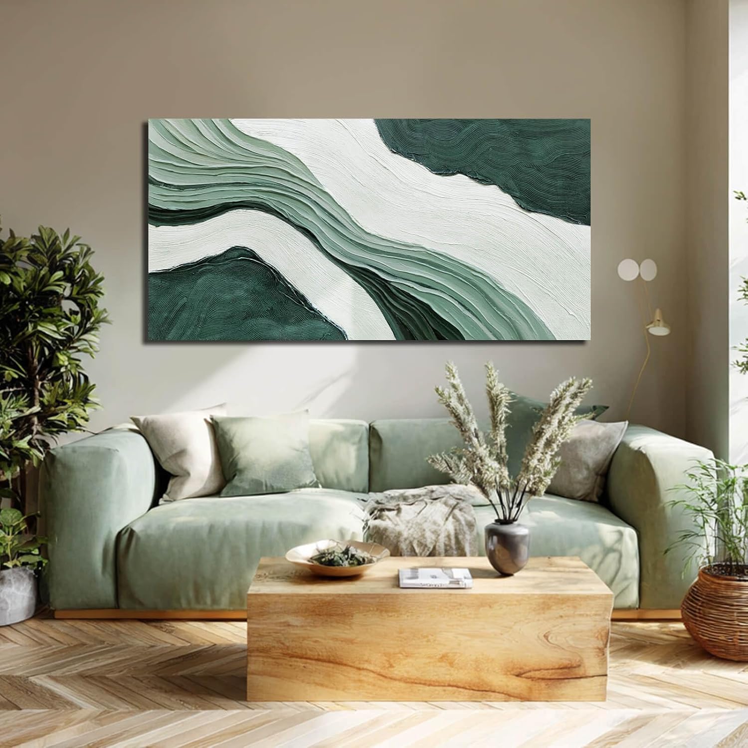 24x48" Green Textured Abstract Canvas Wall Art