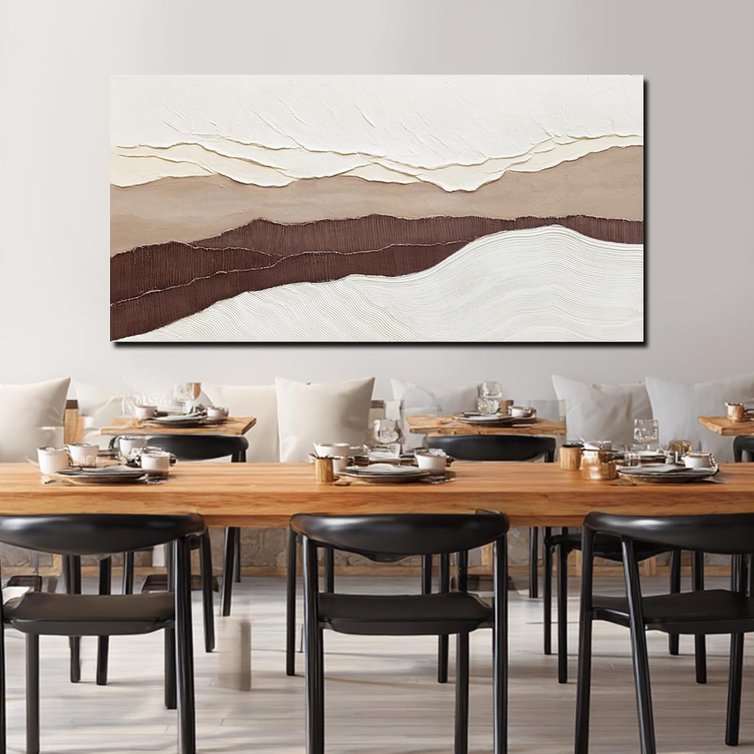 29x58" Beige Brown Wave Canvas Wall Art