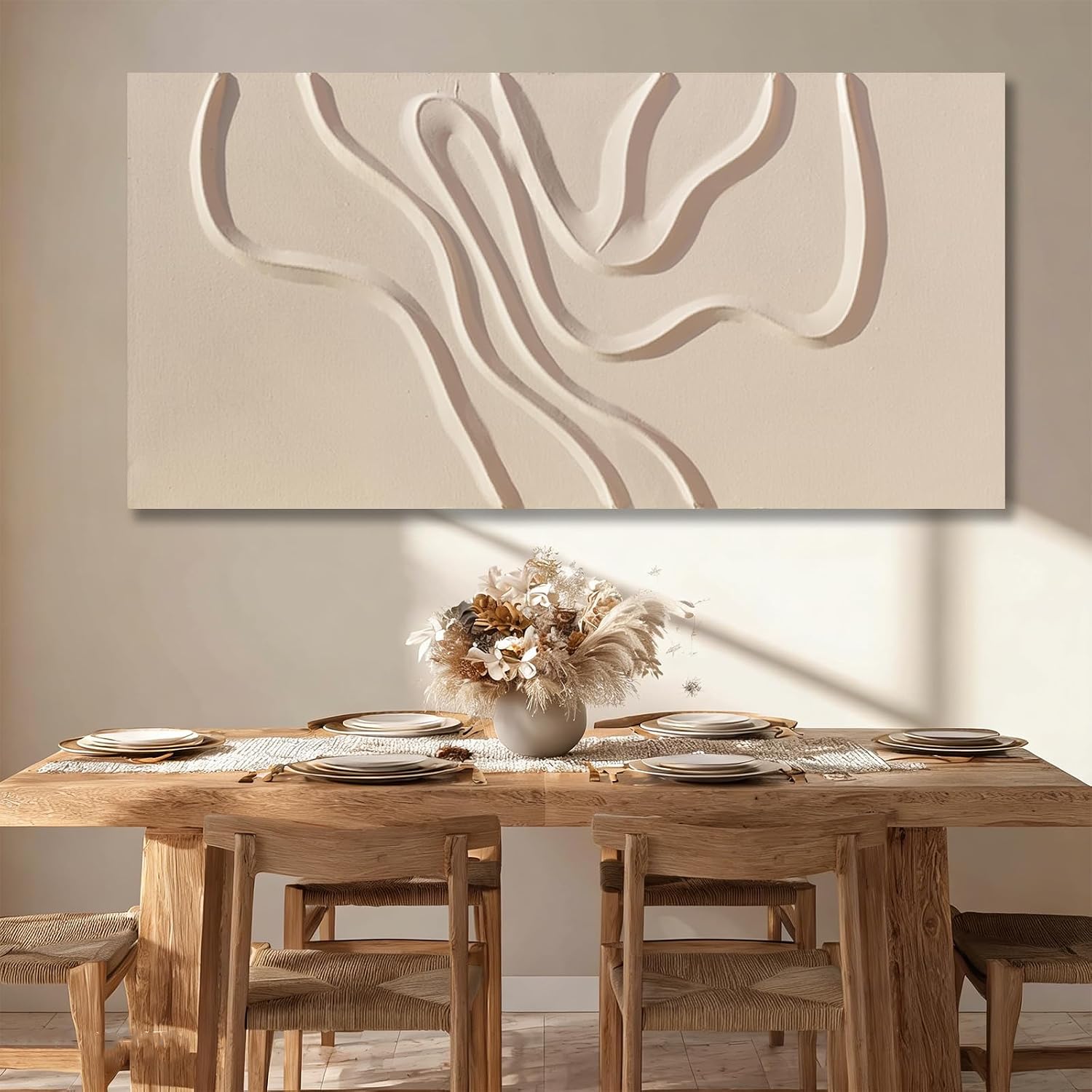 29x58 Inch Hand Painted Neutral Abstract Canvas Wall Art
