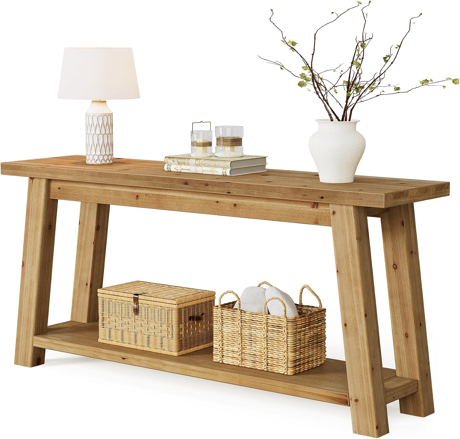 70.9" Natural 2-Tier Farmhouse Console Table
