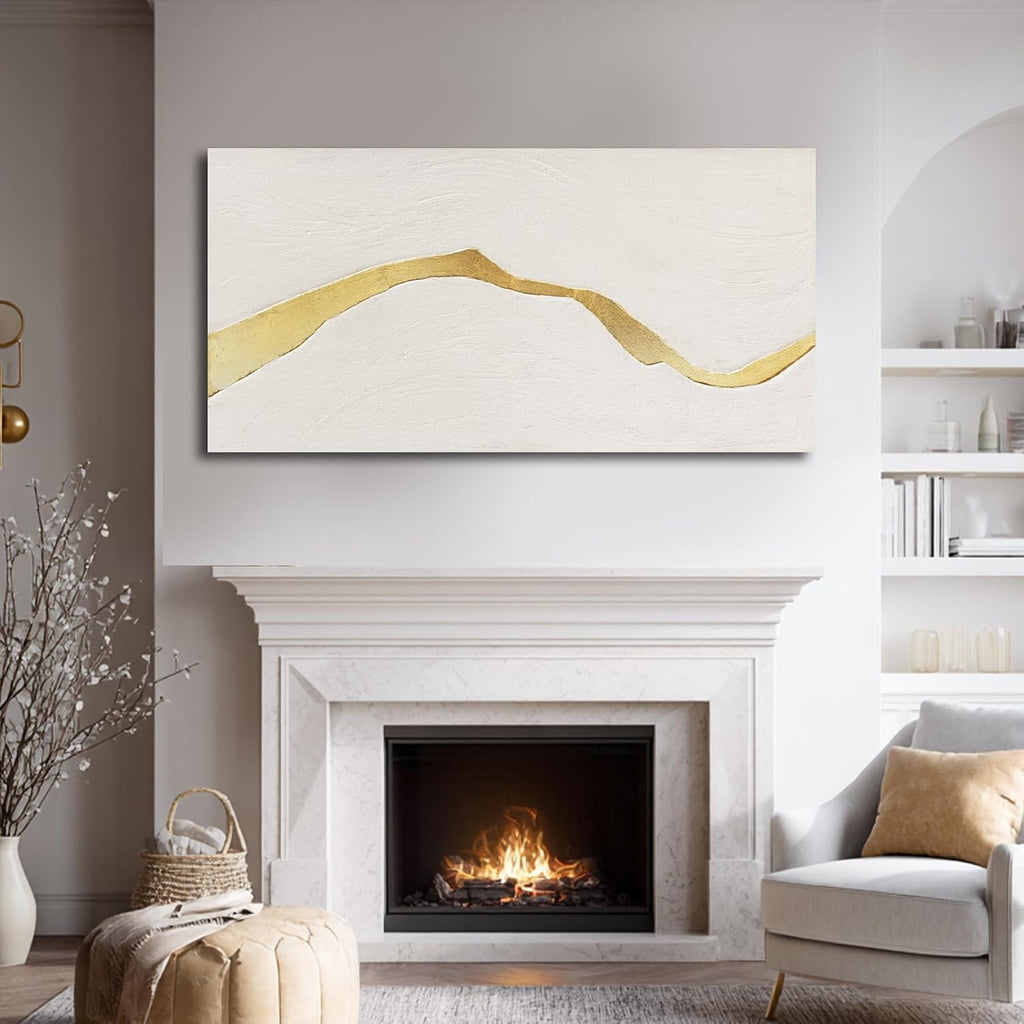 24x48 Inch White Gold Textured Abstract Canvas Wall Art