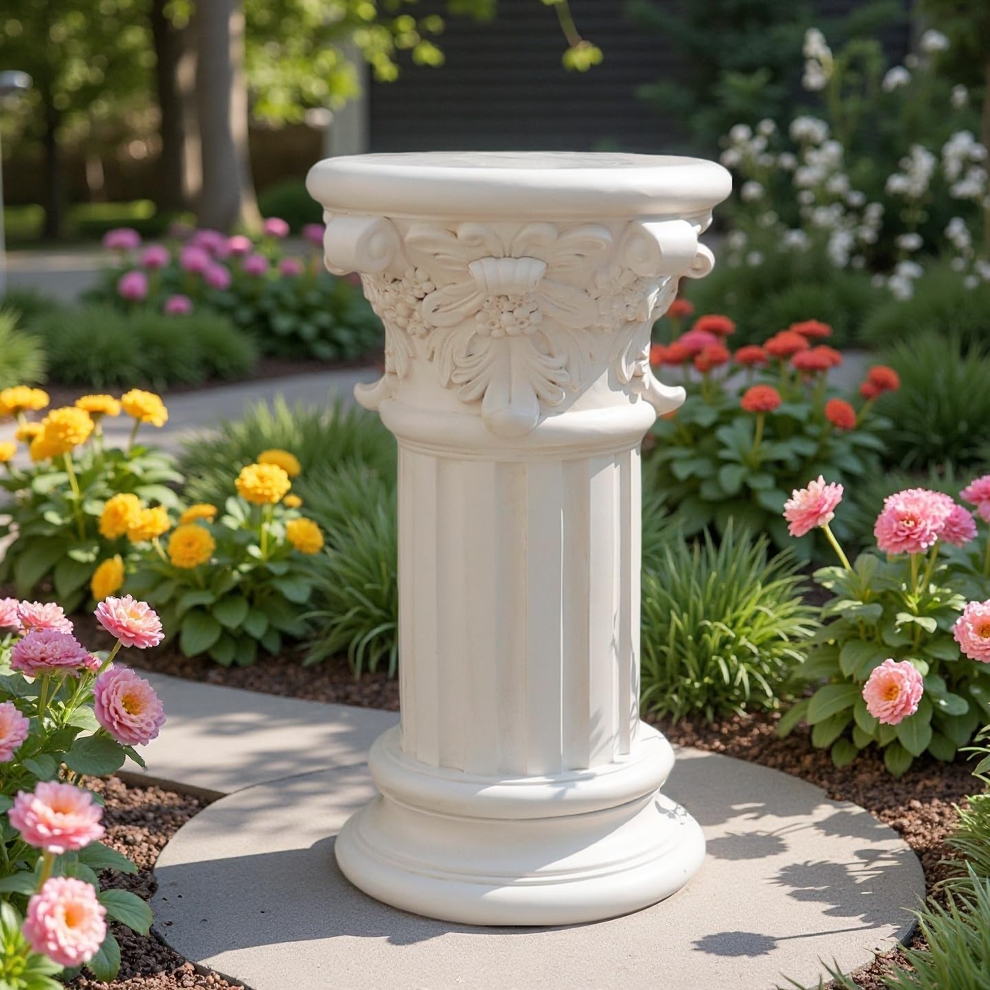 Rosette Cast Stone Resin Garden Plinth Base