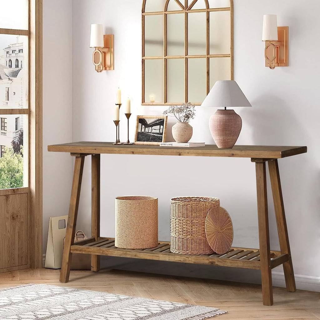 59" Reclaimed Wood 2-Tier Farmhouse Console Table