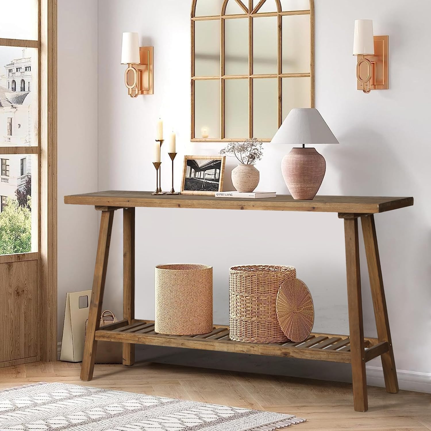 59" Reclaimed Wood 2-Tier Farmhouse Console Table