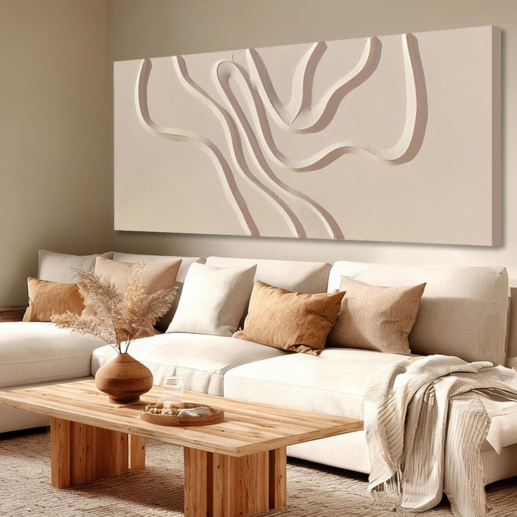 29x58 Inch Hand Painted Neutral Abstract Canvas Wall Art