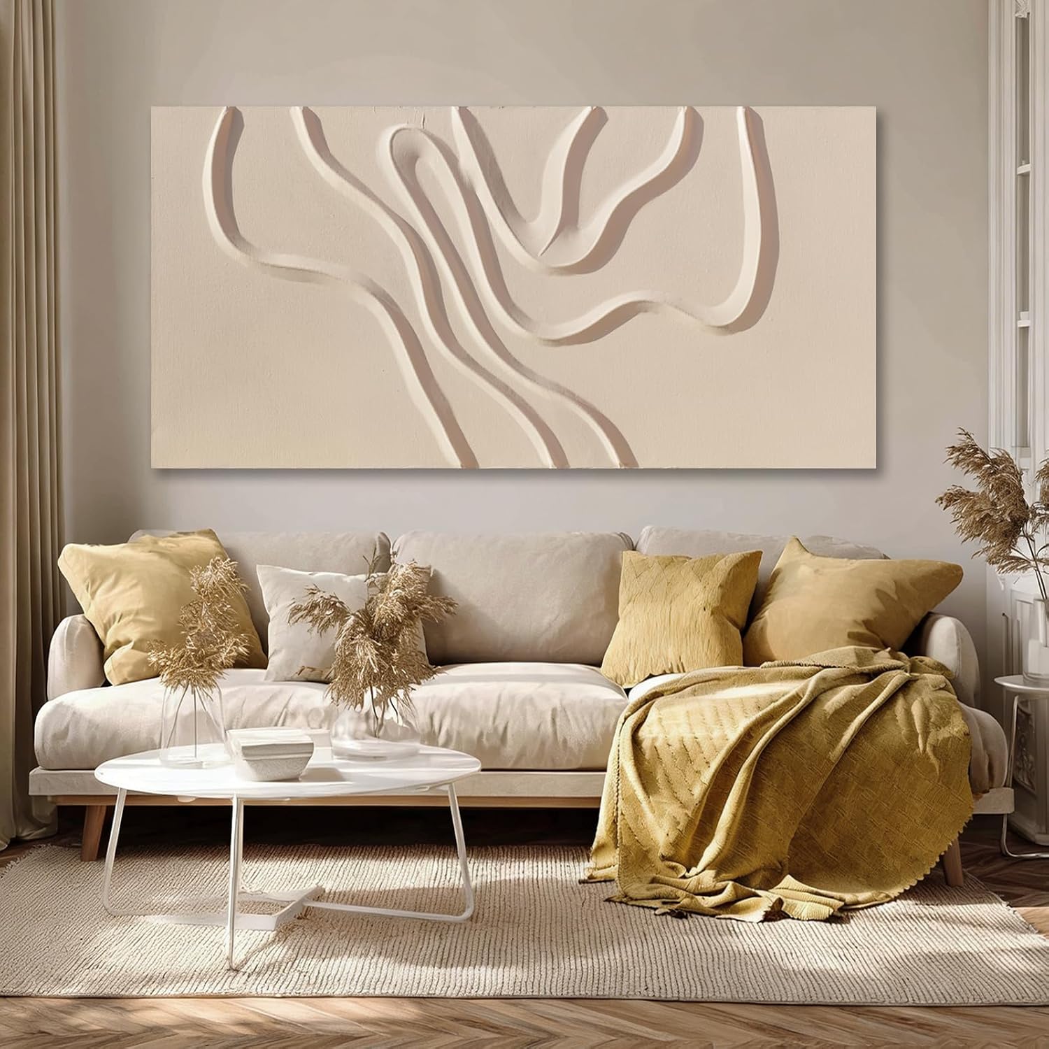 29x58 Inch Hand Painted Neutral Abstract Canvas Wall Art
