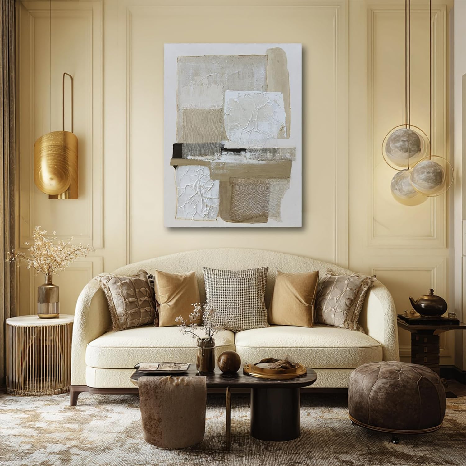 36x48 Inch Neutral Hand-Painted Abstract Canvas Wall Art