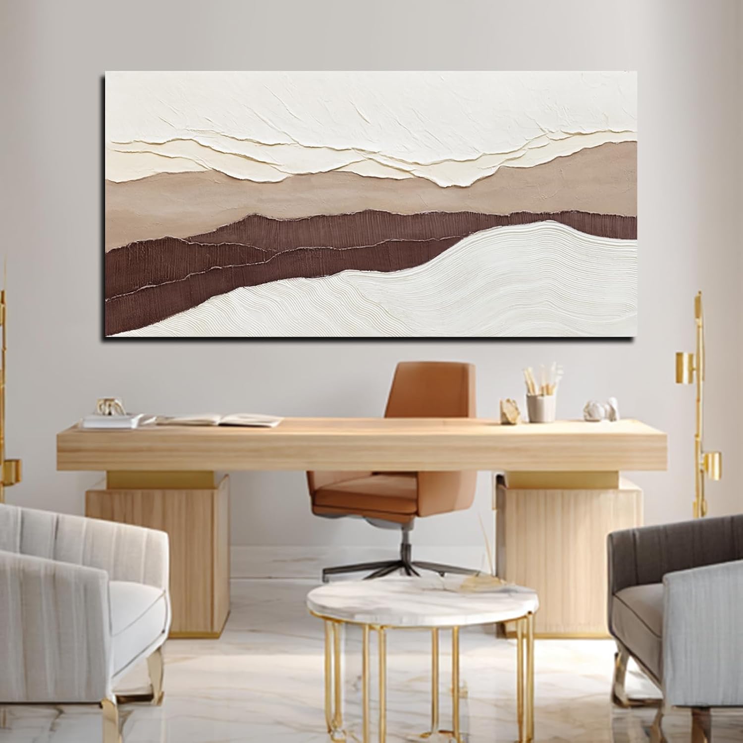 29x58" Beige Brown Wave Canvas Wall Art