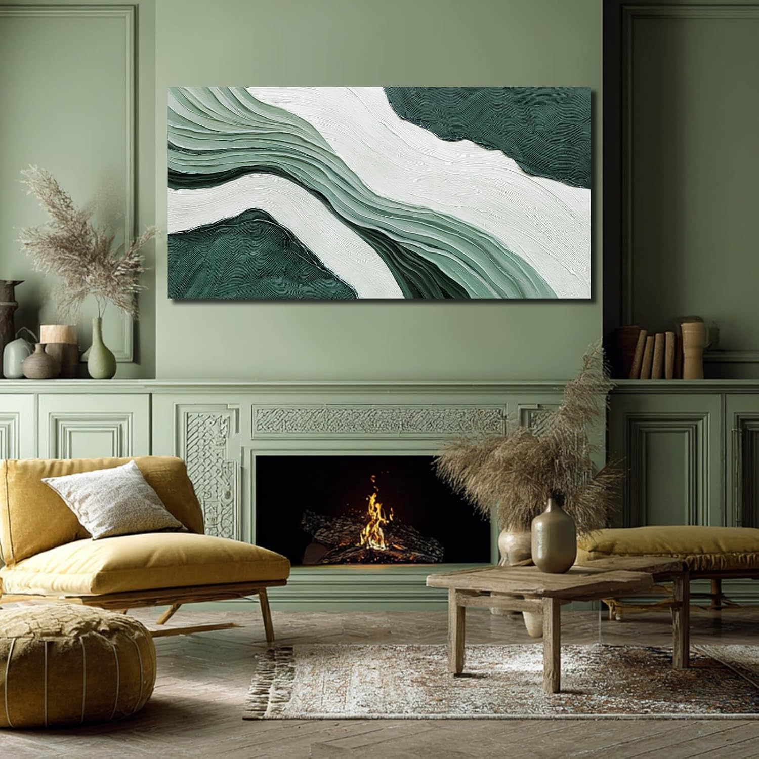 29x58 Inch Neutral Waves Framed Abstract Wall Art
