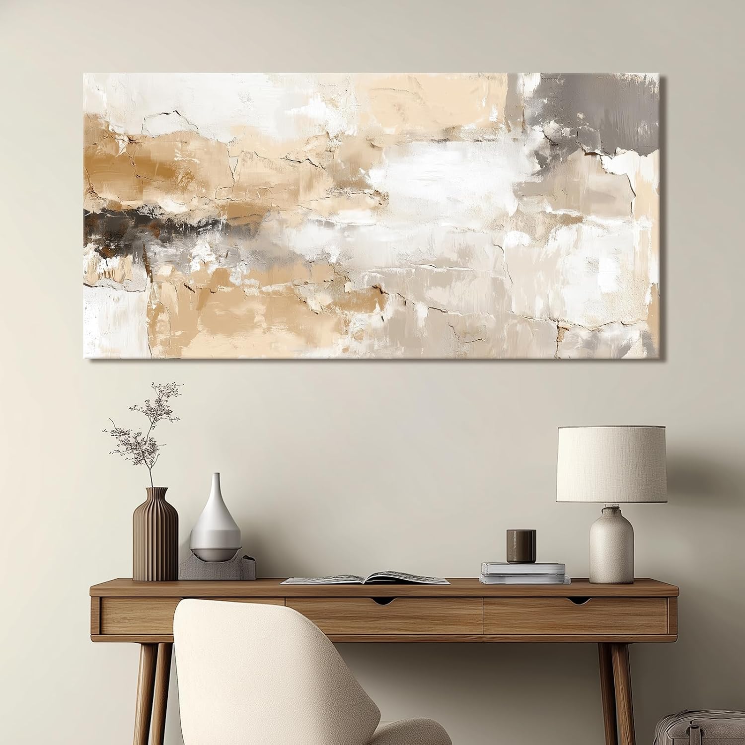 20x40 Inch Minimalist Neutral Framed Abstract Wall Art