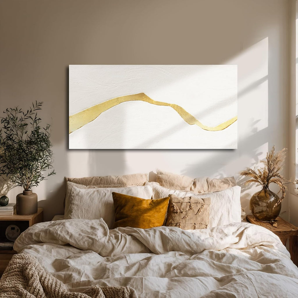 24x48 Inch White Gold Textured Abstract Canvas Wall Art