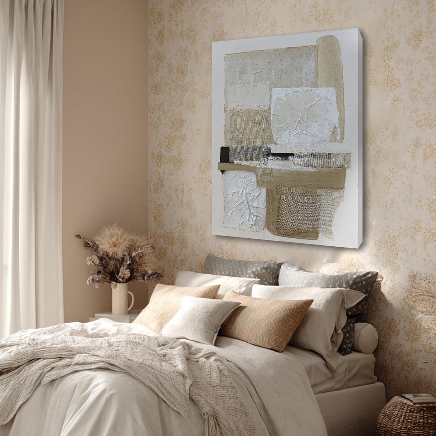 36x48 Inch Neutral Hand-Painted Abstract Canvas Wall Art