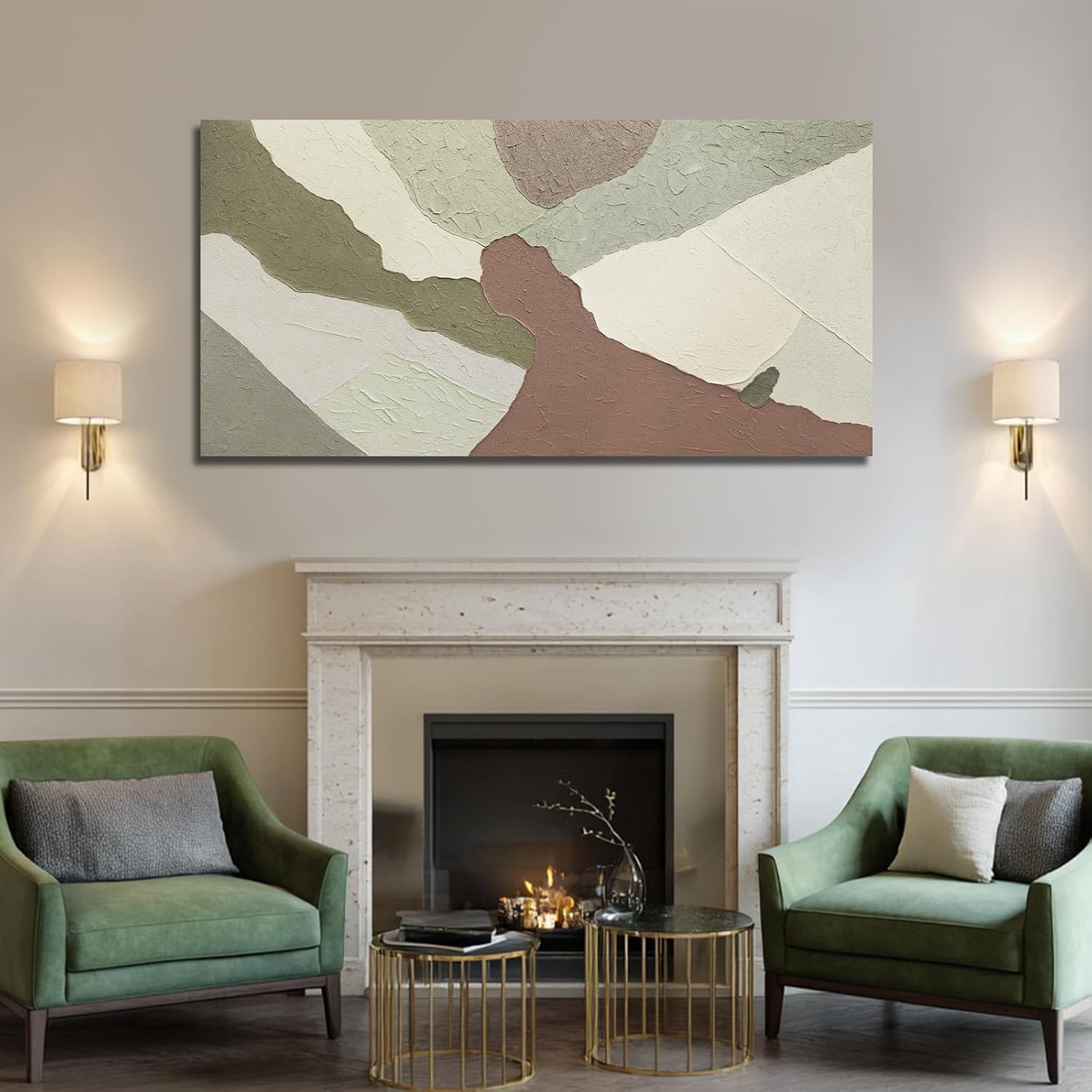 29x58" Green Neutral Geometric Framed Canvas Art