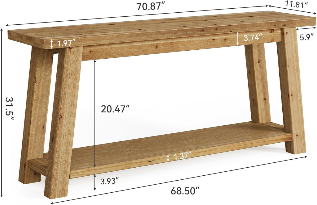 70.9" Natural 2-Tier Farmhouse Console Table