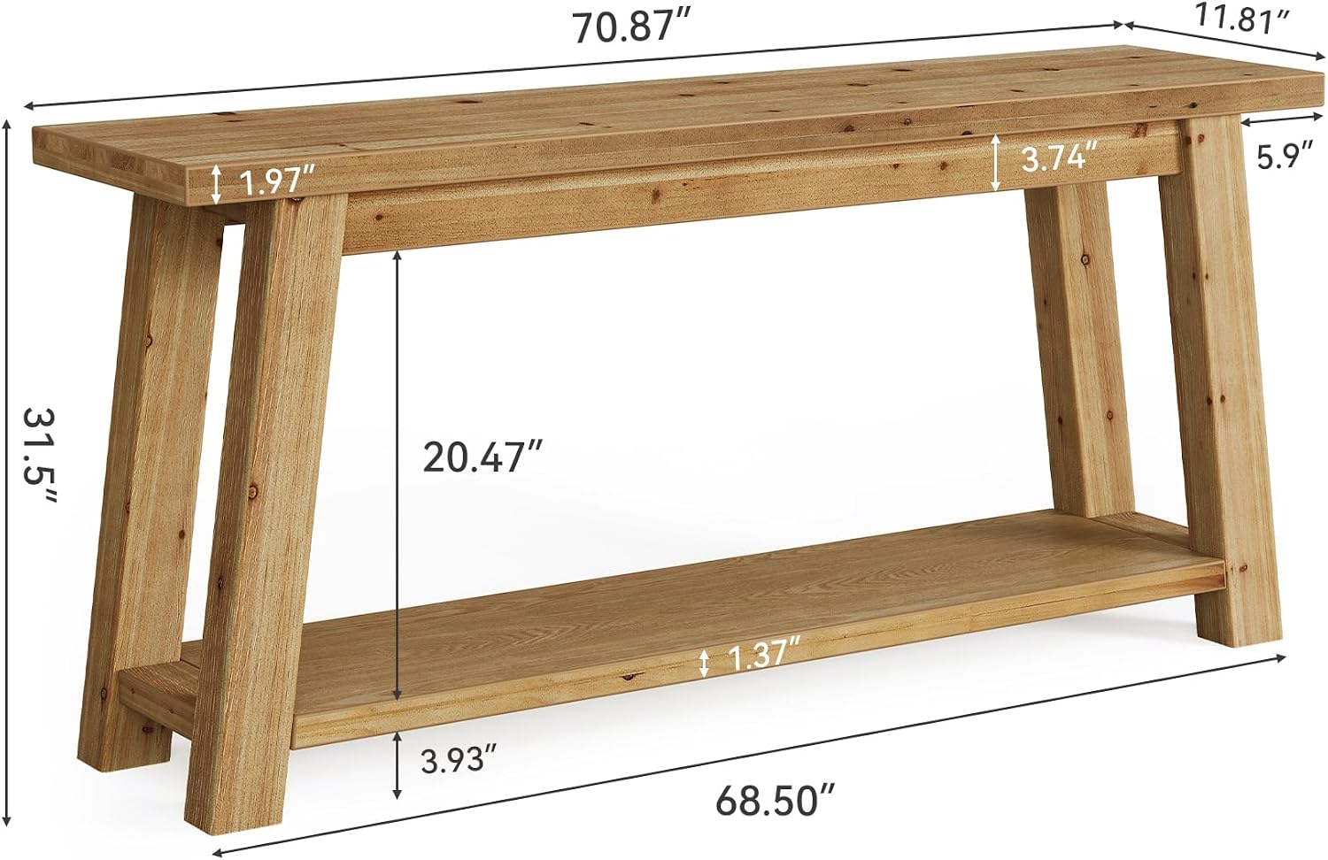 70.9" Natural 2-Tier Farmhouse Console Table