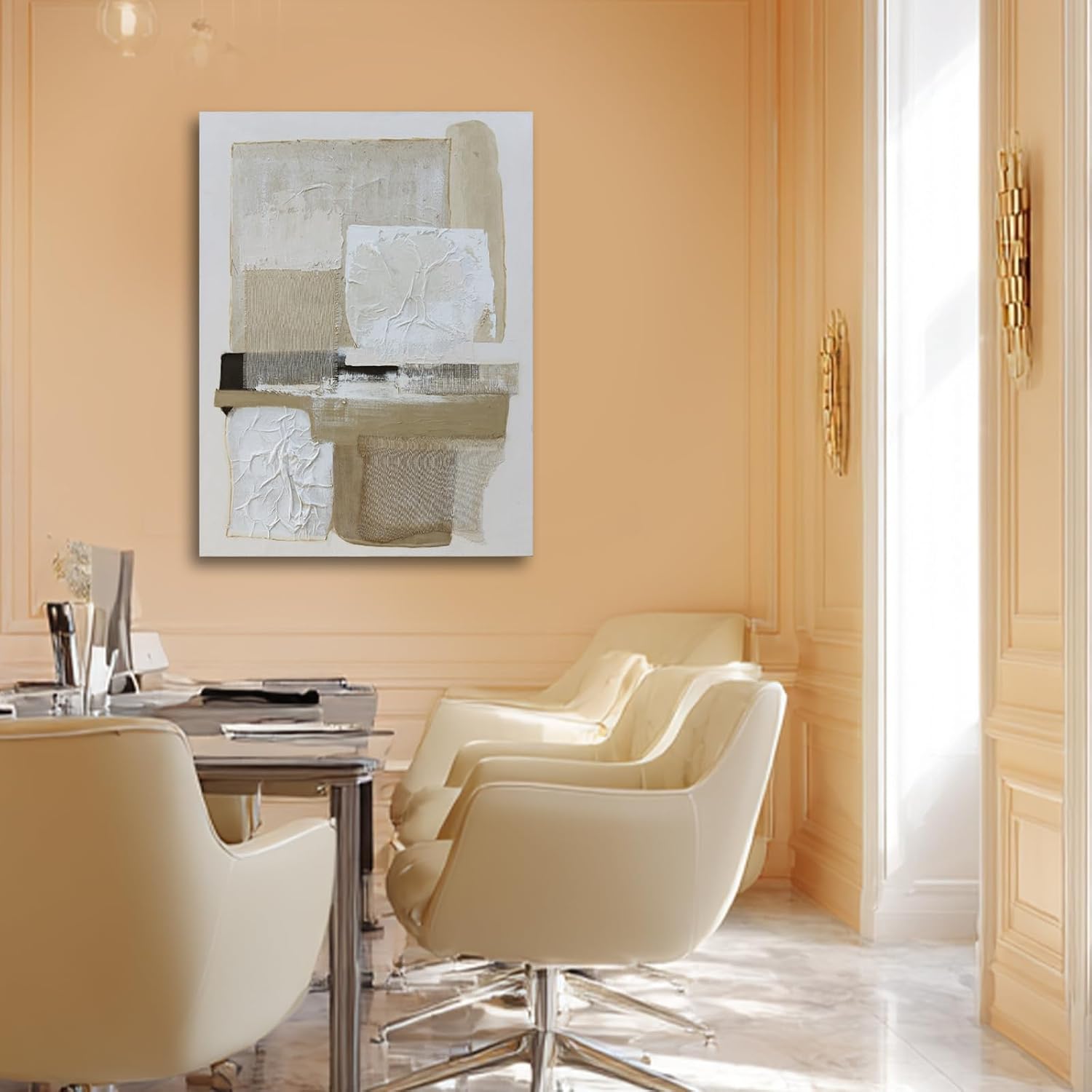 36x48 Inch Neutral Hand-Painted Abstract Canvas Wall Art
