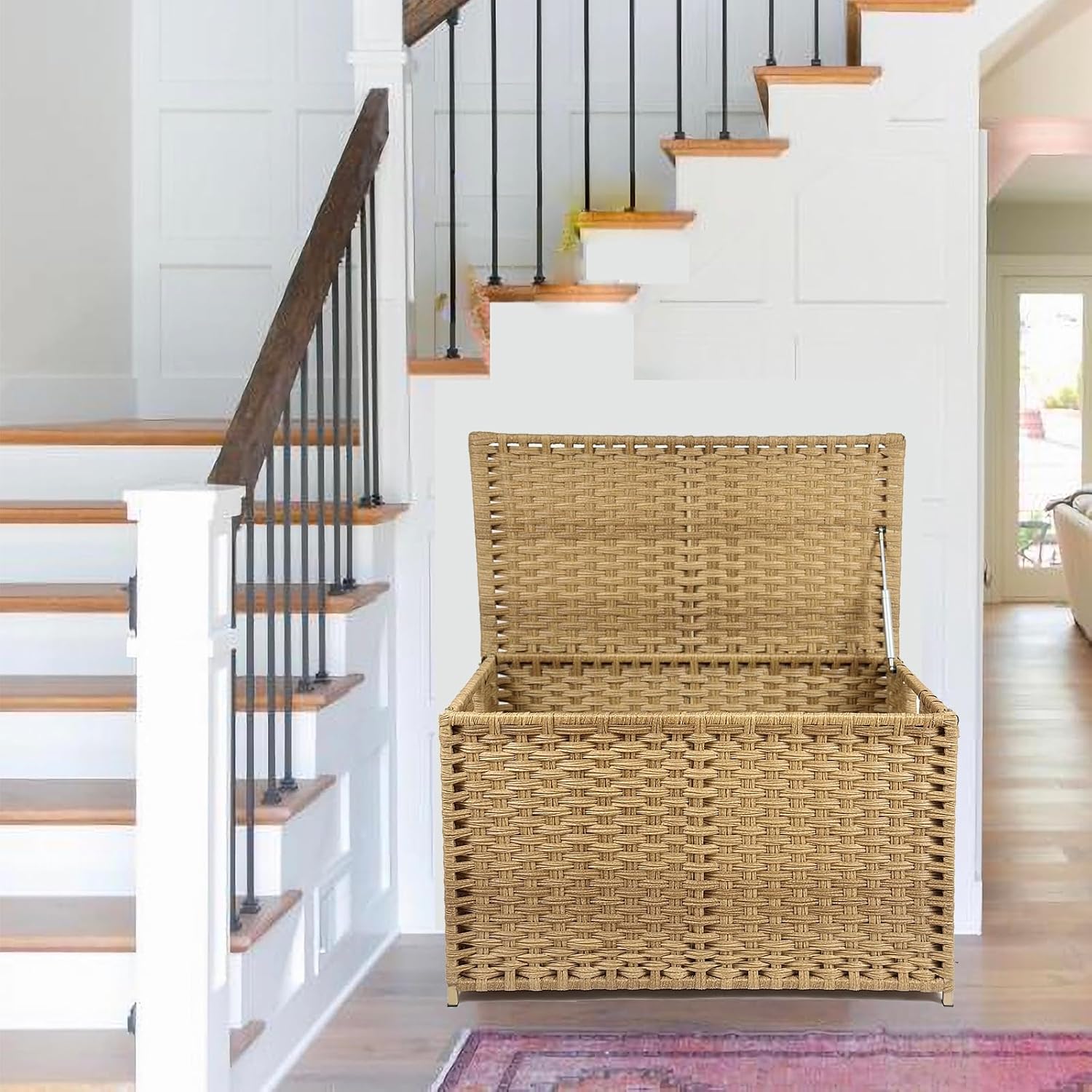 160L Wicker Storage Trunk With Stay-Open Lid