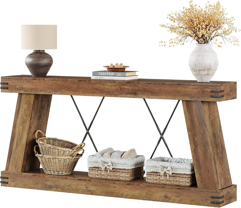 70.87" Brown Farmhouse Console Table With Storage Shelf