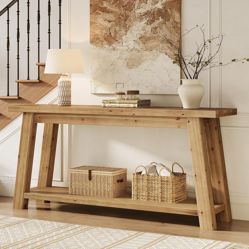 70.9" Natural 2-Tier Farmhouse Console Table