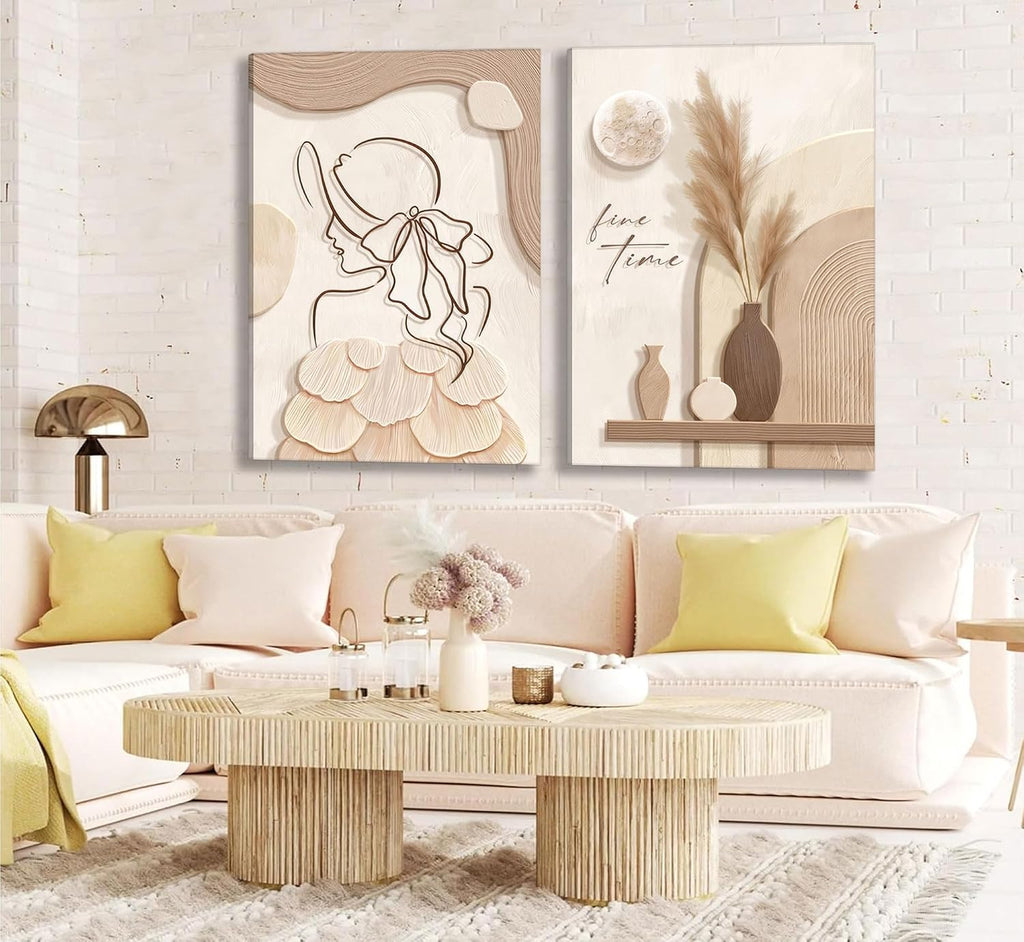 2pcs Minimalist Neutral Abstract Canvas Wall Art