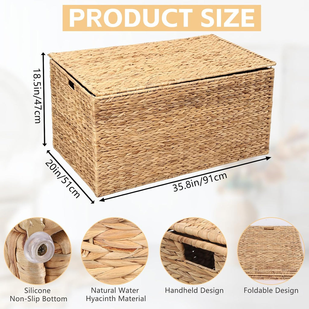 36" Water Hyacinth Wicker Storage Trunk With Lid