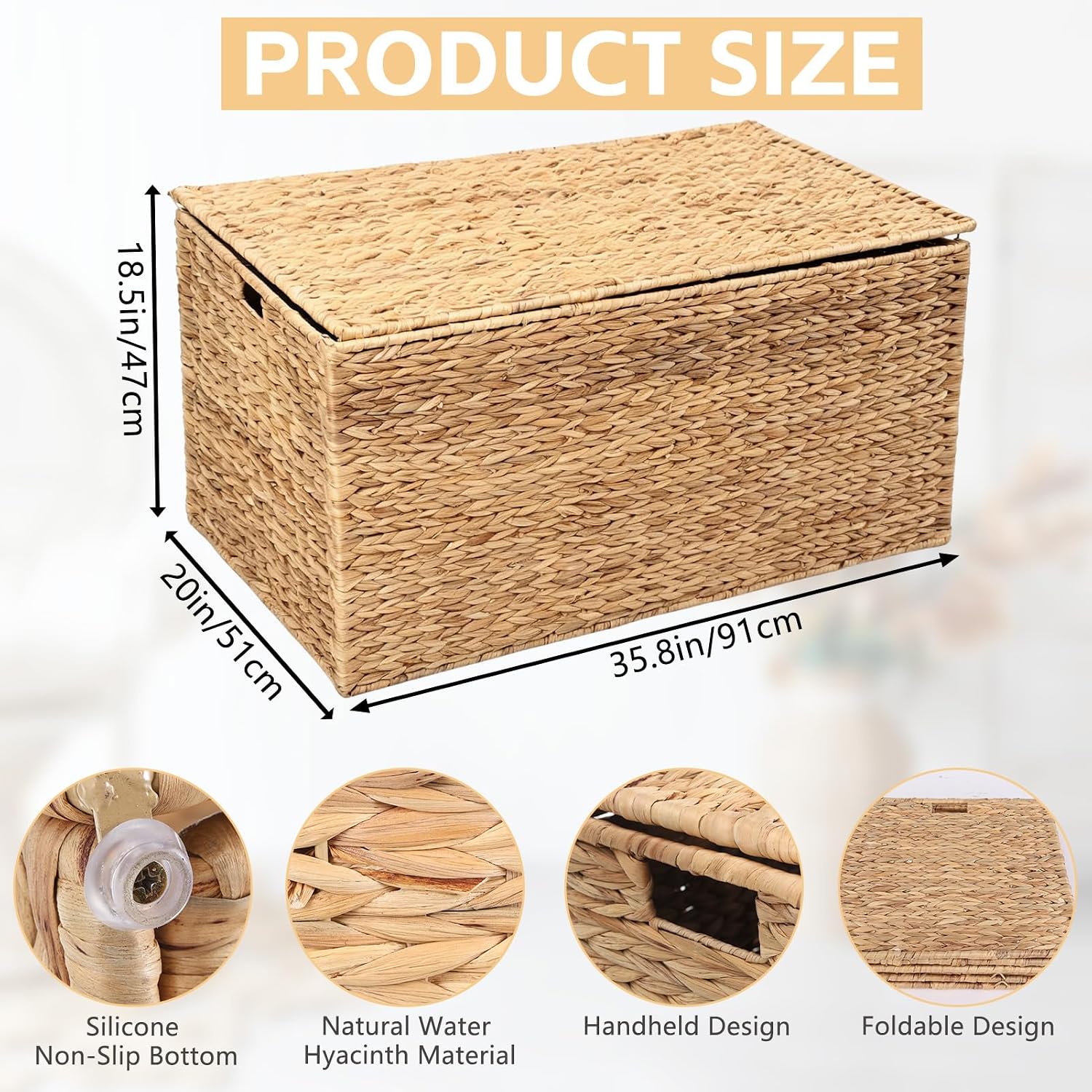 36" Water Hyacinth Wicker Storage Trunk With Lid