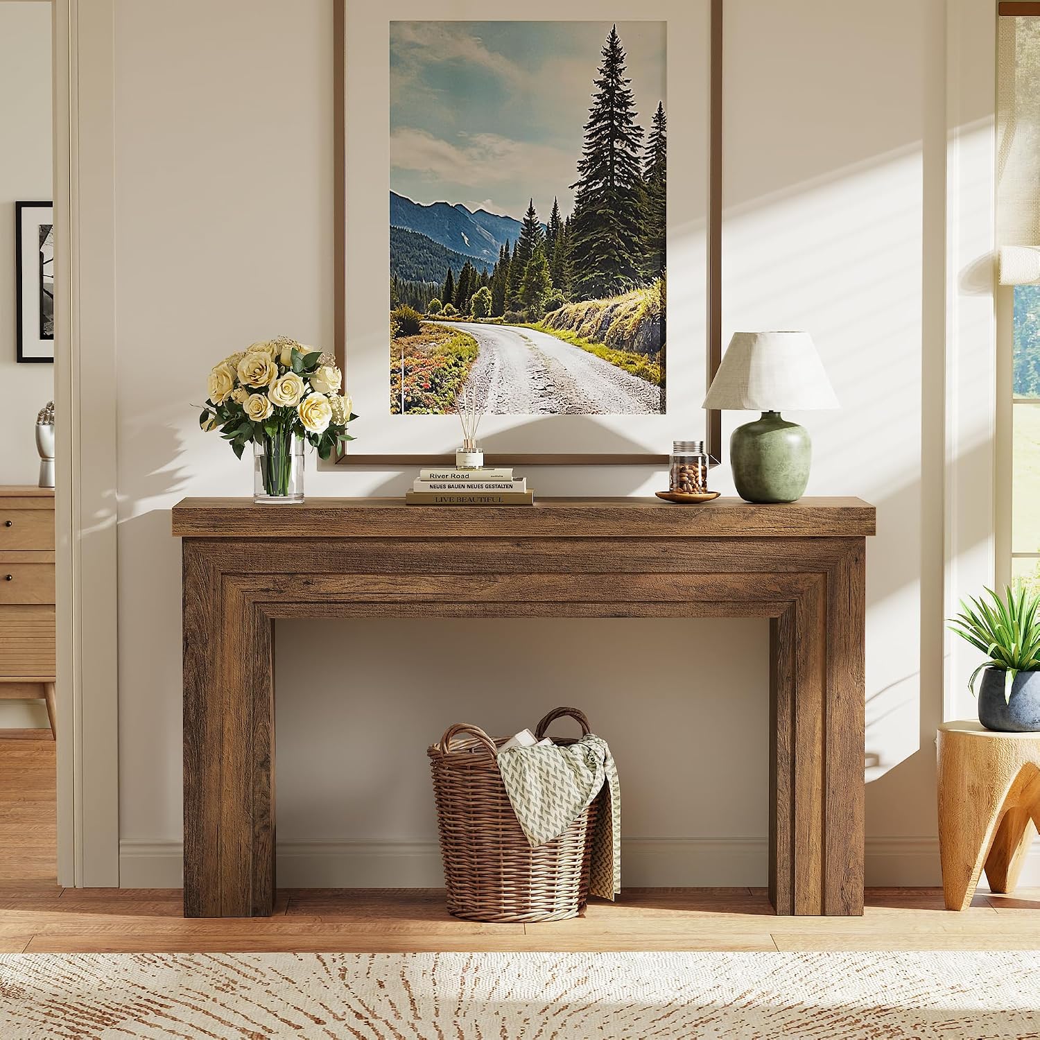54" Rustic Brown Farmhouse Entryway Console Table