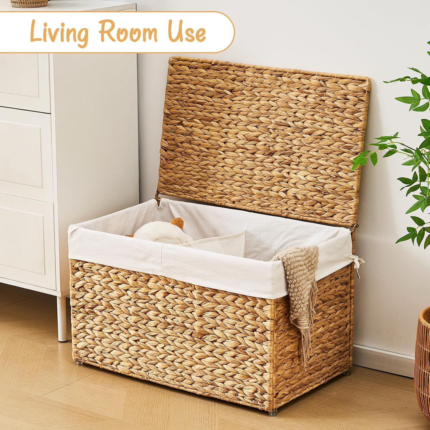 95L Wicker Storage Trunk With Lid & Removable Liner