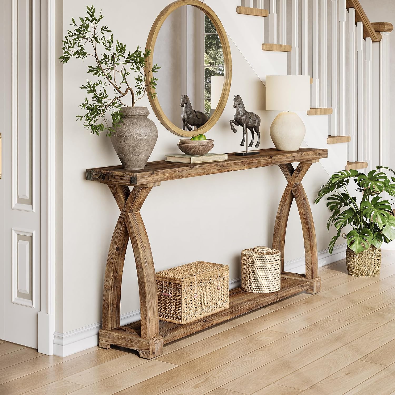 63" Rustic 2-Tier Farmhouse Console Table