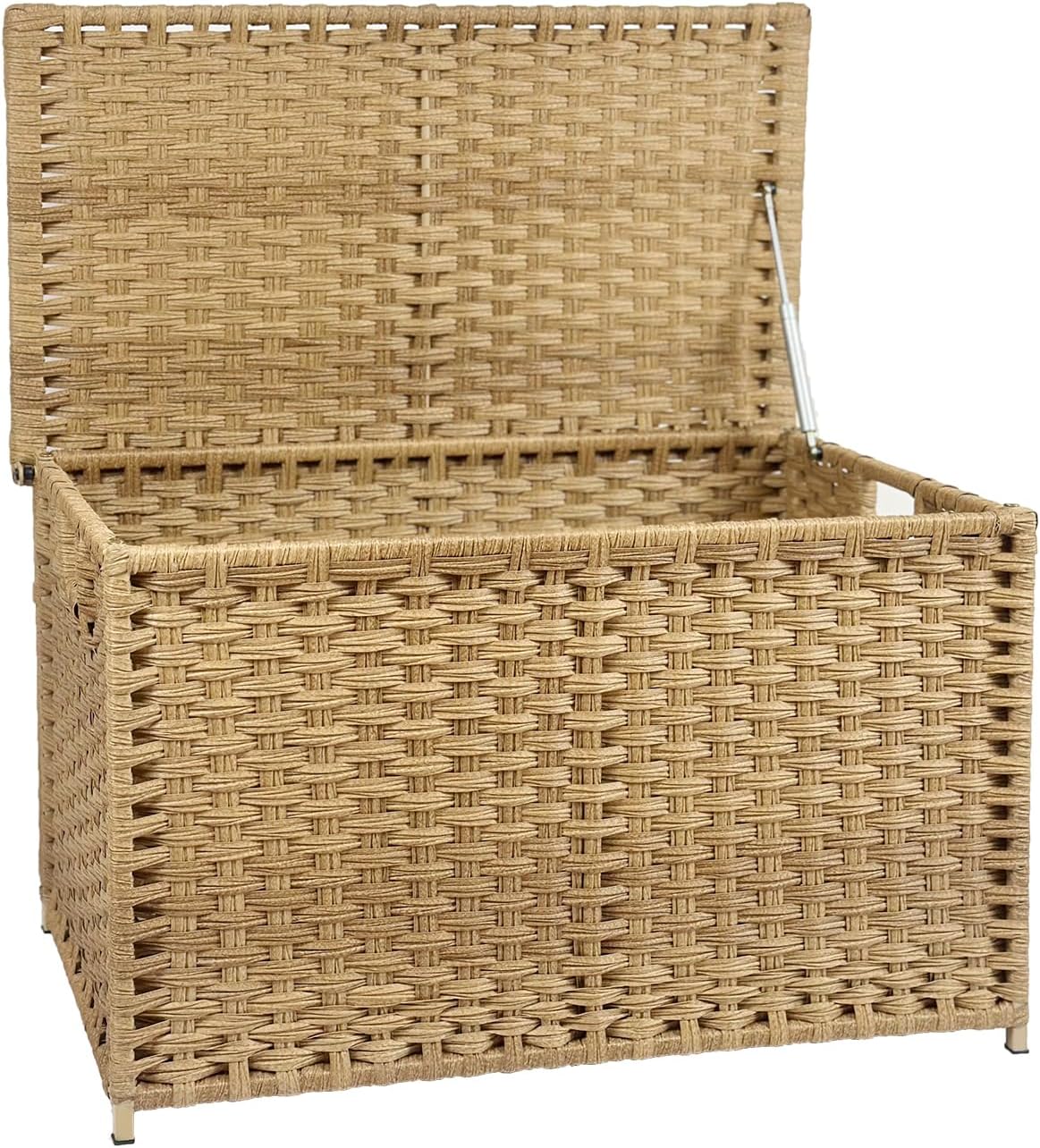 160L Wicker Storage Trunk With Stay-Open Lid