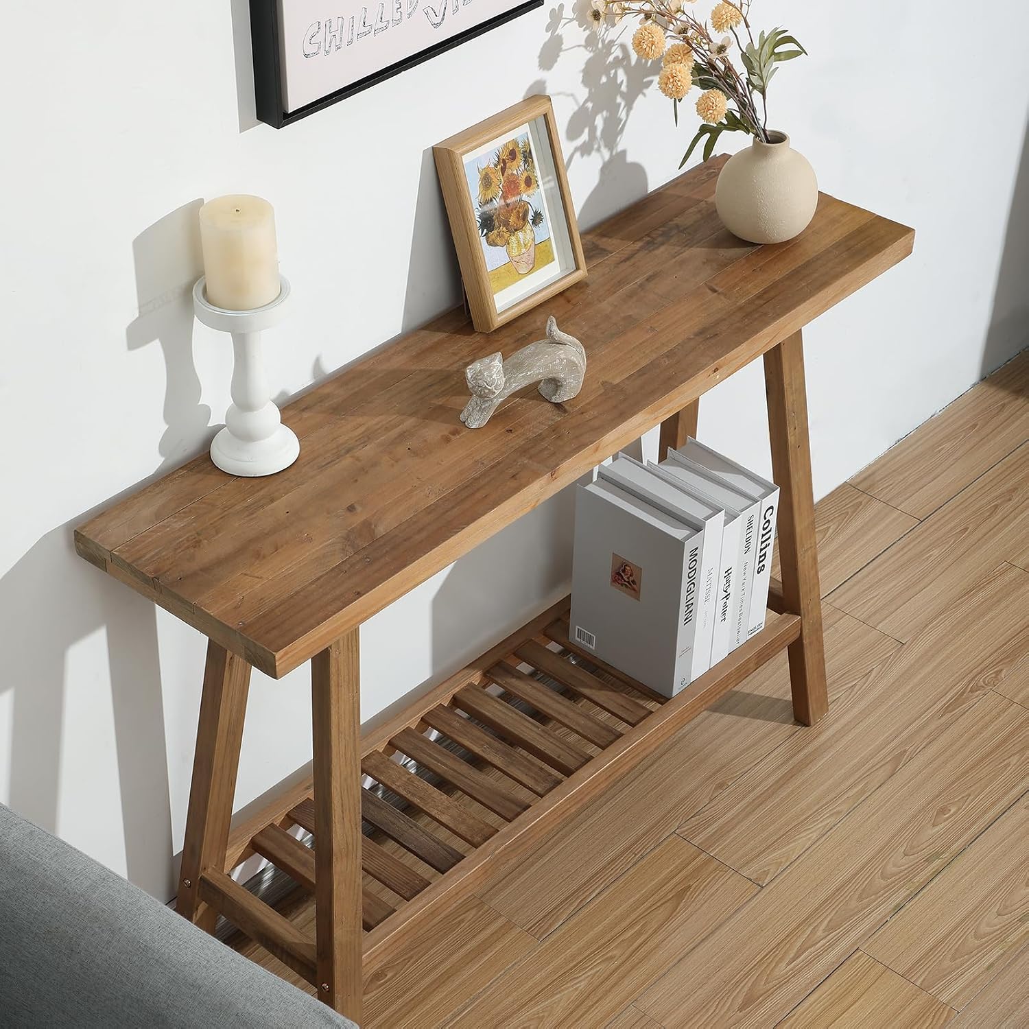 43.3" Reclaimed Wood 2-Tier Farmhouse Console Table