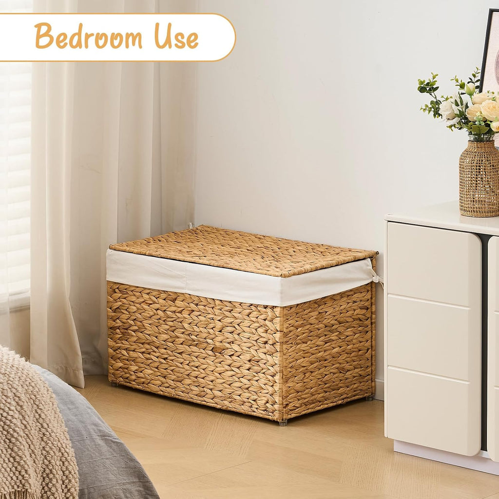 95L Wicker Storage Trunk With Lid & Removable Liner
