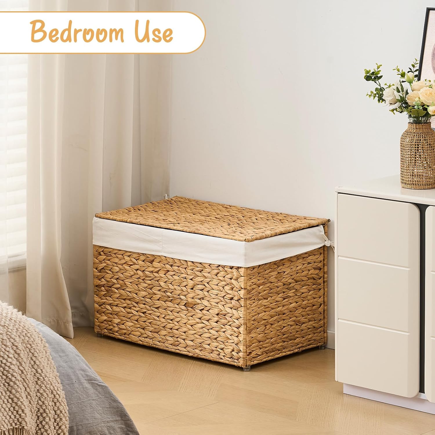 95L Wicker Storage Trunk With Lid & Removable Liner