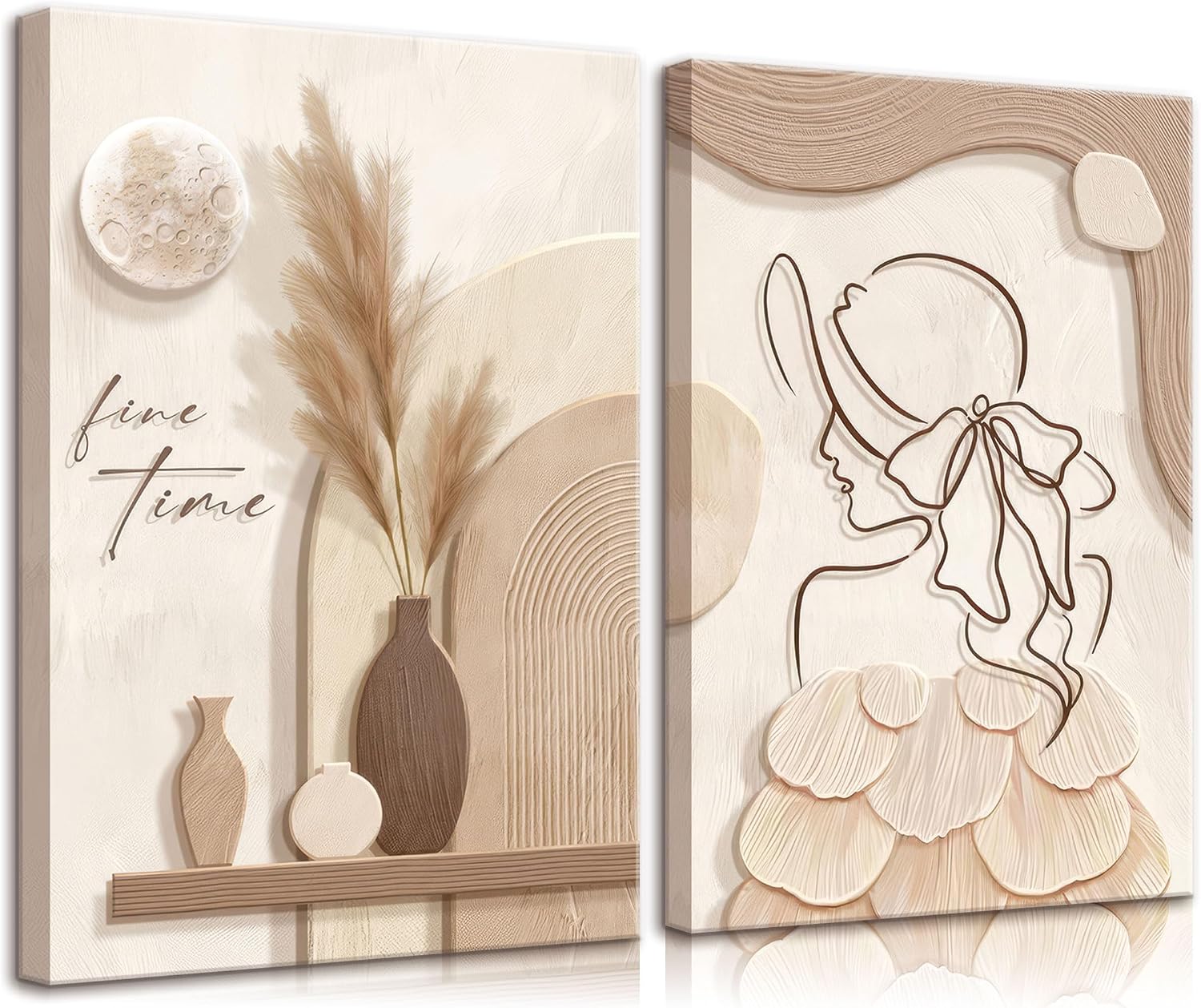 2pcs Minimalist Neutral Abstract Canvas Wall Art