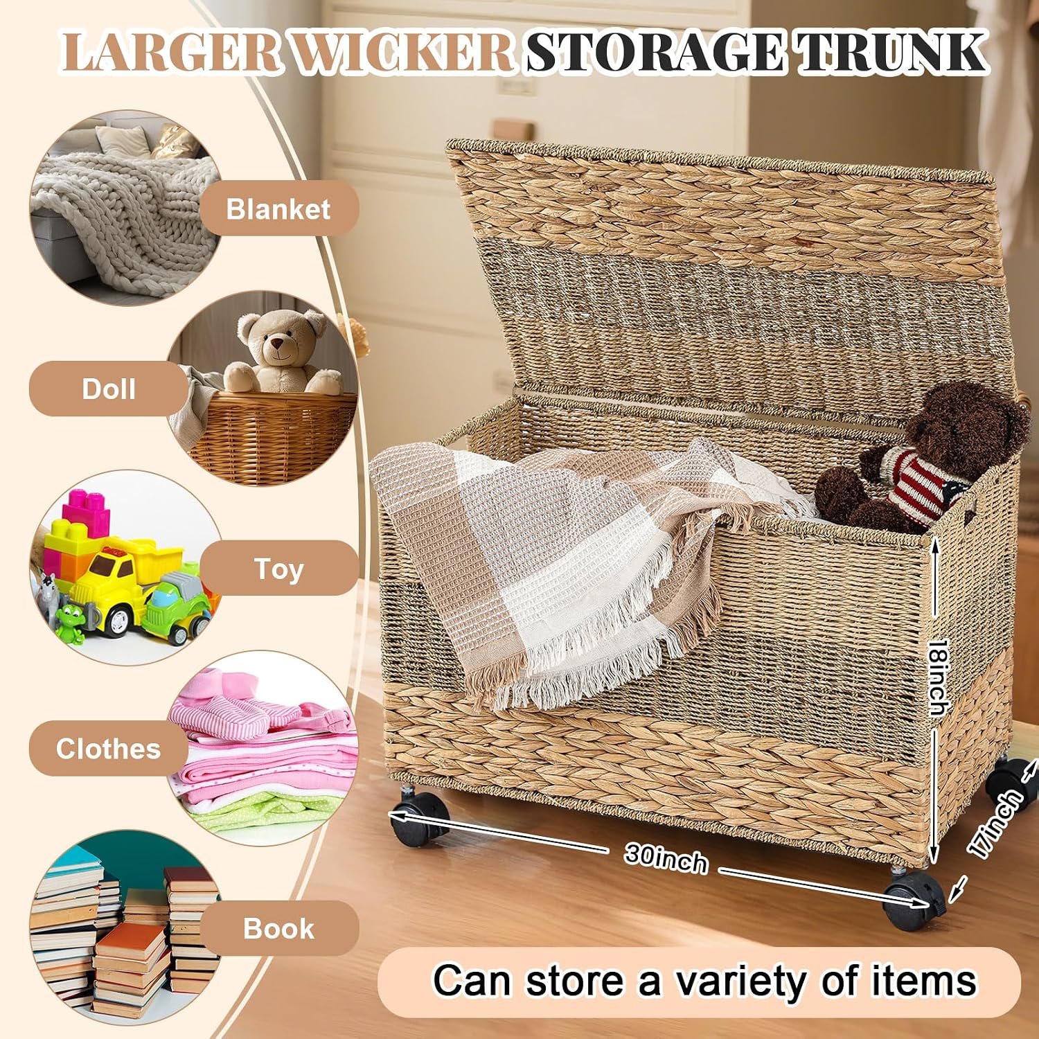 42.3 Gallon Water Hyacinth Rolling Storage Trunk