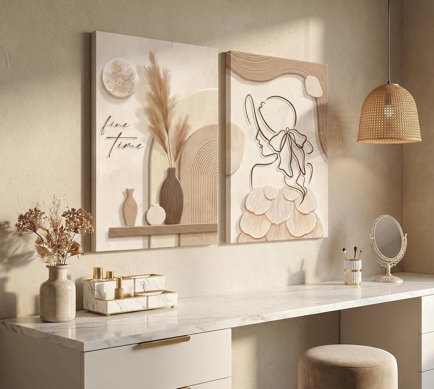 2pcs Minimalist Neutral Abstract Canvas Wall Art