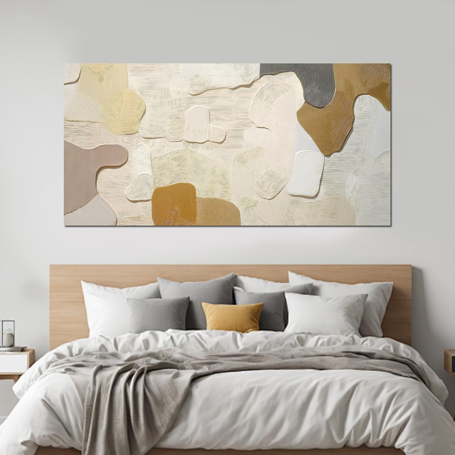 29x58" Beige Brown Neutral Abstract Canvas Wall Art