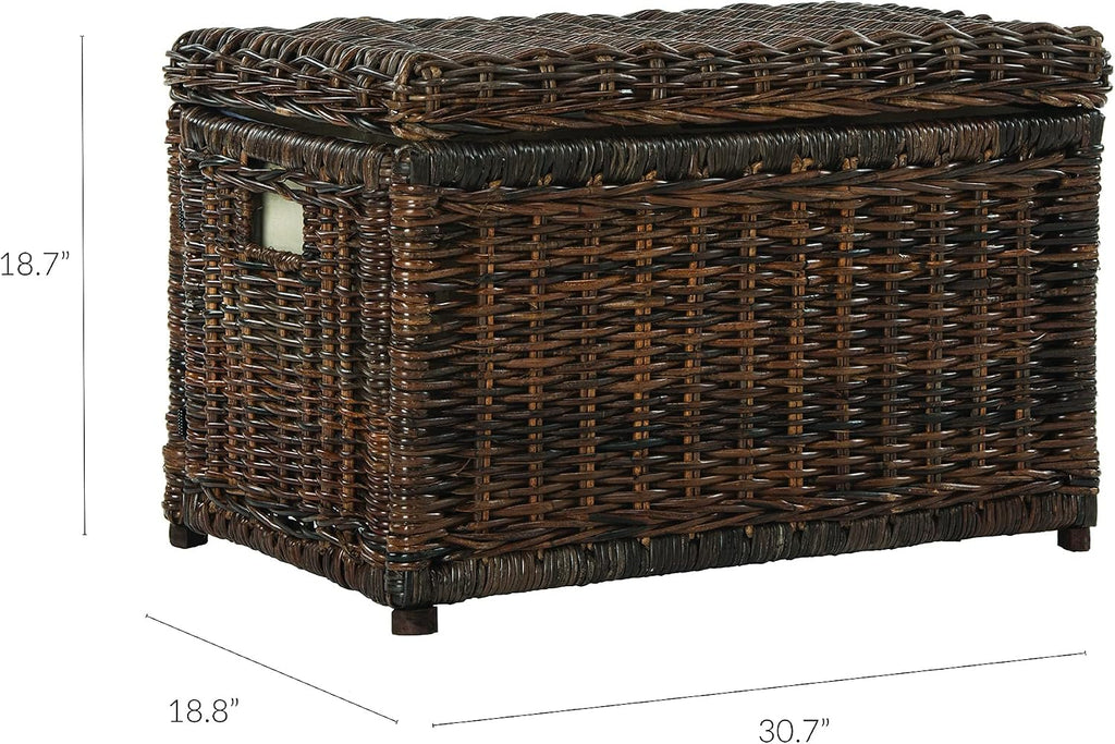 31" Brown Foldable Rattan Storage Trunk Chest