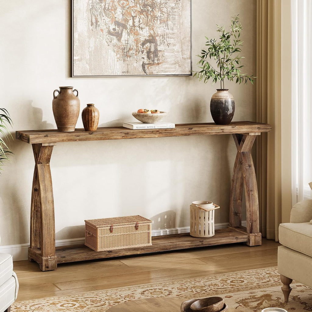 63" Rustic 2-Tier Farmhouse Console Table